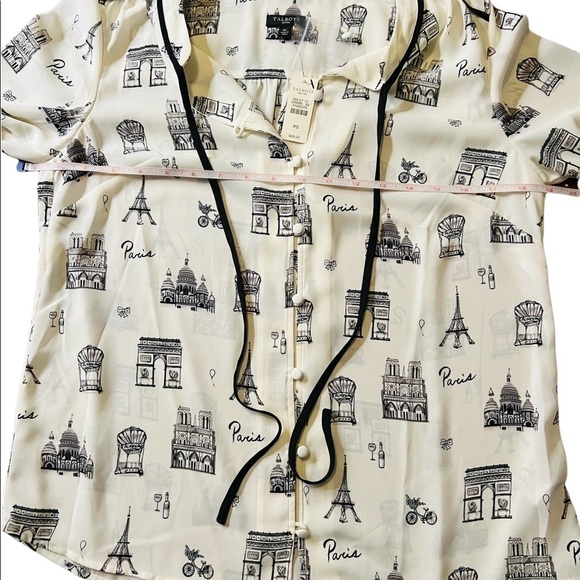 TALBOTS WOMENS GORGEOUS PARIS BLOUSE SIZE SMALL PETITE OFF WHITE AND BLACK NWT - Picture 7 of 9